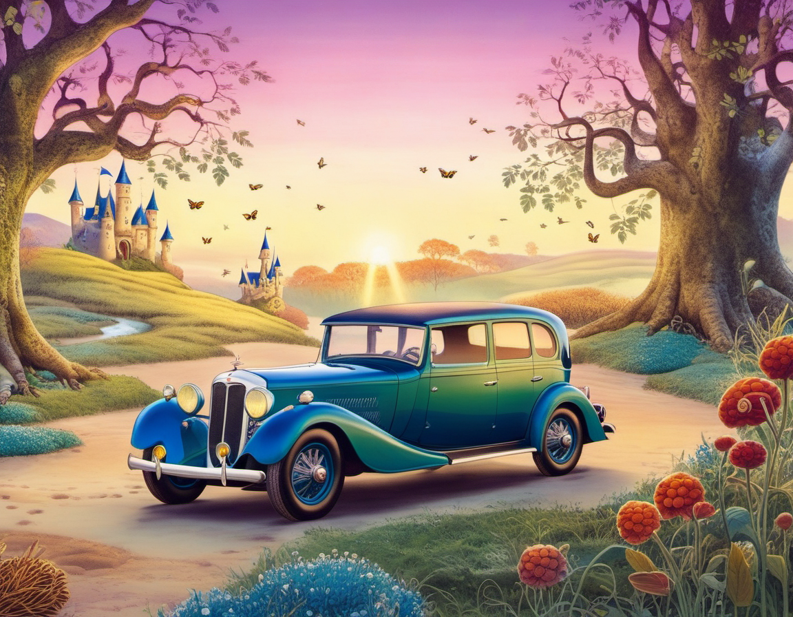 12182-3243906518-a Classic car in The Fairy Kingdom landscape at Sunrise, detailed, particles, sub surface scattering, sharp focus _lora_OldillXL.png